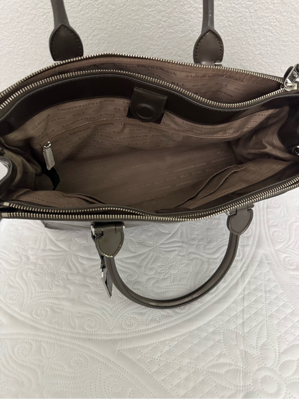 Lauren Ralph Lauren Newbury Double Zip Satchel Bag Tote - Picture 9 of 15